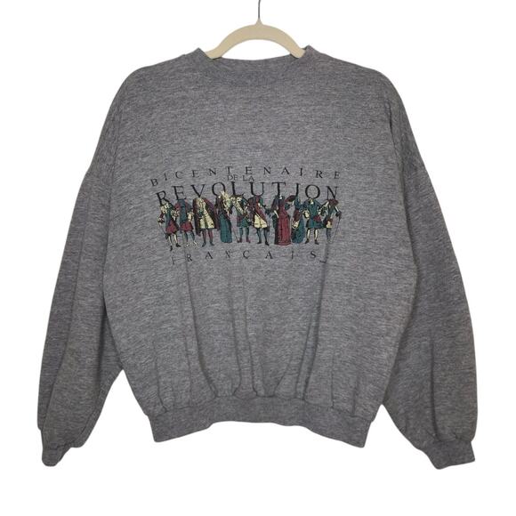 Vintage French Revolution Bicentennial Crewneck Sweatshirt Gray Art Renaissance - Picture 1 of 5